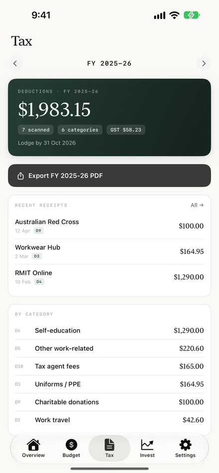 Taxkeep: Tax screen