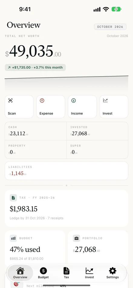 Taxkeep: Overview screen